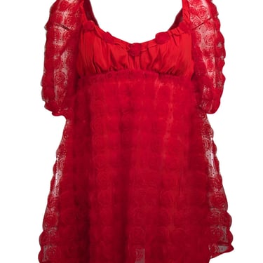 For Love & Lemons - Red Floral Chiffon Puff Sleeve Mini Dress Sz L