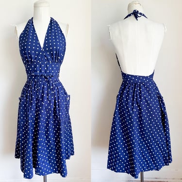 Vintage 1970s does the 50s Polka Dot Halter Wrap Dress / S 