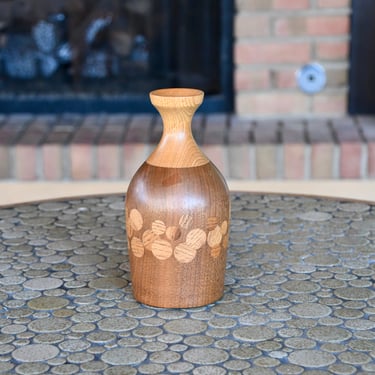 Vintage Studio Craft Sculpted Solid Walnut and Oak Vase, Mid-Century Modern Handmade Wood Vessel 