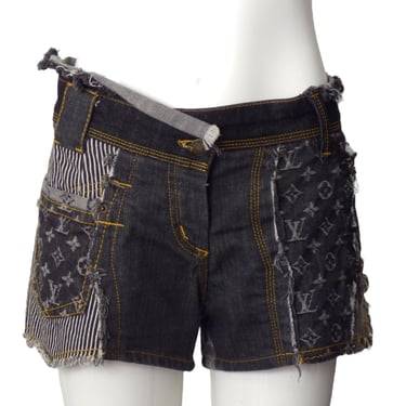 LOUIS VUITTON- 2007 Logo Print Denim Short Shorts, Size 12