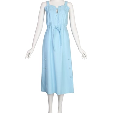 Courreges Vintage 1970s Mod Baby Blue Rayon Linen Sun Dress