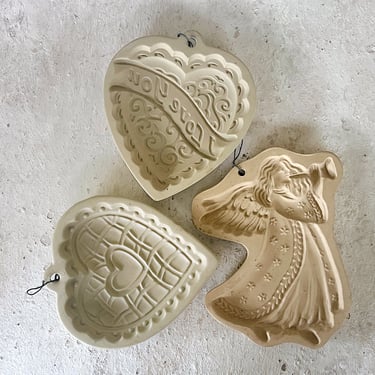 Hearts & Angel Cookie Molds, Vintage Clay Molds, Set of Three 
