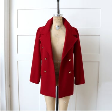 vintage 1970s dark red wool blazer • double breasted, big collar tailored New York made jacket 