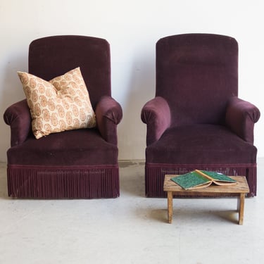 Pair of Vintage Velvet Napoleon Arm Chairs