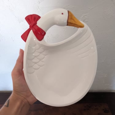 Cute Vintage Ceramic Holiday Duck Goose Cookie Tray 