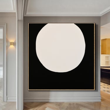 Sale Black & White Moon LARGE Minimalist Abstract Modern Canvas Painting ArtbyDinaD Home Decor by Art
