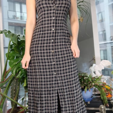 Vintage 90s Plaid Button Down Dress by Laura Ashley