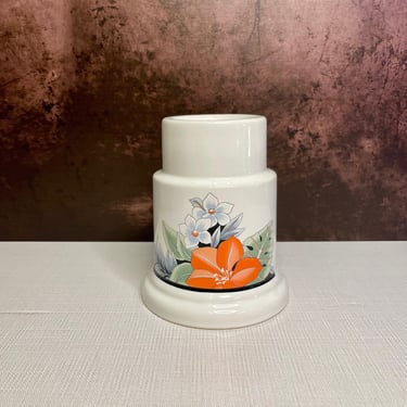 Vintage Ceramic Tea Light Candle Holder with Floral Design | Made in Japan, Monstera 