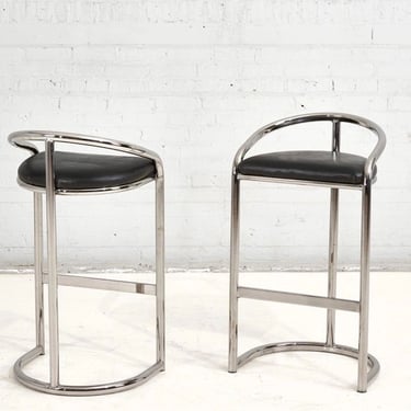 Pair Chrome and Leather Bar Stools by Thonet, 1970