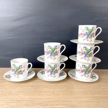 Mottahedeh Aviary pattern flat cups and saucers - set of 6 