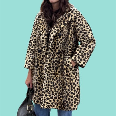 Vintage Leopard Print Coat Retro 1960s Safari + Styled by Fairmoor + Double Breasted + Swing Coat + Faux Fur + Animal Print + Mod + Womens 