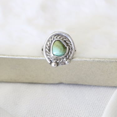 green turquoise + silver horseshoe ring - 4.5 