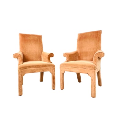 #1440 Pair of Scrolled Rollback Parsons Armchairs in the Style of Milo Baughman