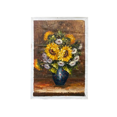 Impasto Oil Paint Canvas Art Sunflowers Blue Vase Scroll Painting ws3421E 