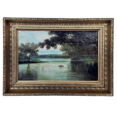 19th Century Italian Oil on Canvas of a Lakeview