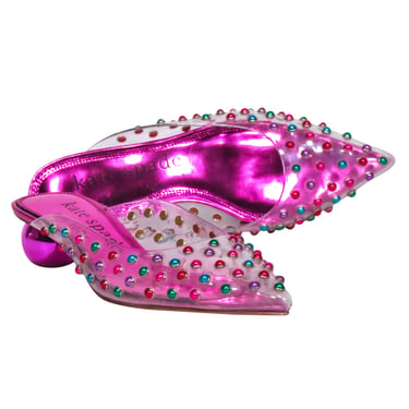 Kate Spade - Pink Metallic w/ Multi Color Embellishment Mules Sz 6
