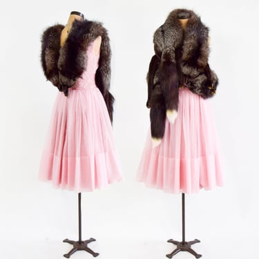 1940s Silver Fox Fur Wrap | 40s Wonderful Brown & Silver Fox Fur Wrap | Willard George Los Angeles | One Size 