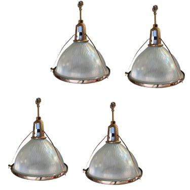 Rare Copper Plated Holophane Industrial Hanging Light Fixture, lot of 4 