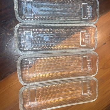 4 Vintage Clear Glass Corn On The Cob Individual Serving Dish HOLDERS 