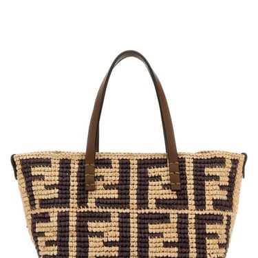 Fendi Woman Embroidered Straw Mini Roll Handbag