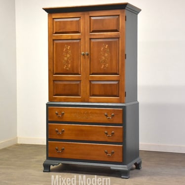 Solid Maple Stenciled Harvest Armoire Dresser by Hitchcock 