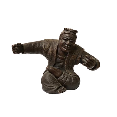 Chinese Distressed Brown Rough Marks Ceramic Clay Man Art Figure ws2471E 