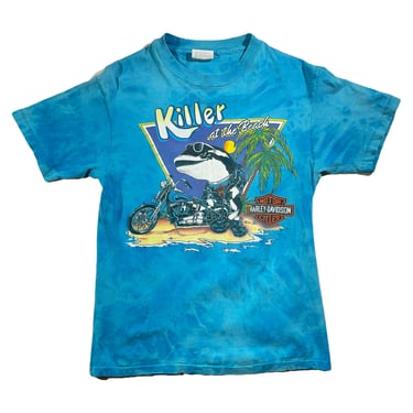Vintage Harley Davidson T-Shirt Killer Whale At The Beach 1989 Single Stitch RARE