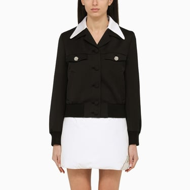 Prada Black Wool Single-Breasted Jacket With Jewelled Buttons Women