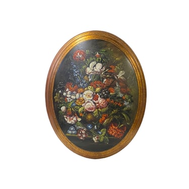 Oil Paint Art Blossom Roses Gold Color Oval Frame Painting ws3457E 