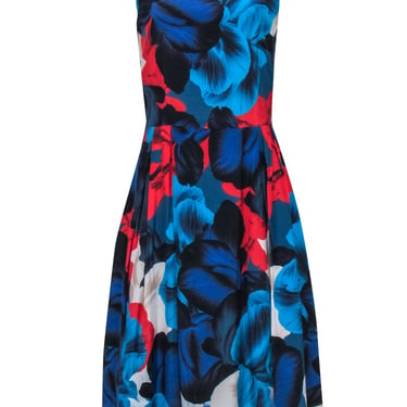 Tahari - Blue & Red Large Floral Sleeveless Dress Sz 8