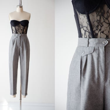 high waisted pants | 80s 90s vintage Liz Claiborne light gray wool dark academia pleated trousers 