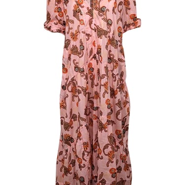 A.L.C. - Pink & Orange Paisley Print Cotton Tiered Midi Dress Sz 10
