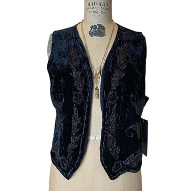 Vintage 1990s black velvet beaded vest small Indian boho hippie ethnic top 34 