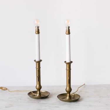 Pair of Brass Candlestick Lamps