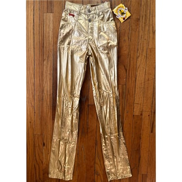 DEADSTOCK Vintage Western Pants - Gold Lame, Metallic - 1990s - Super High Rise, Slim Straight Leg - 00, 22