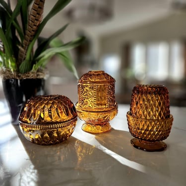 Vintage Amber Fairy Lamp Collection | Set of 3 Indiana Glass Candleholders 