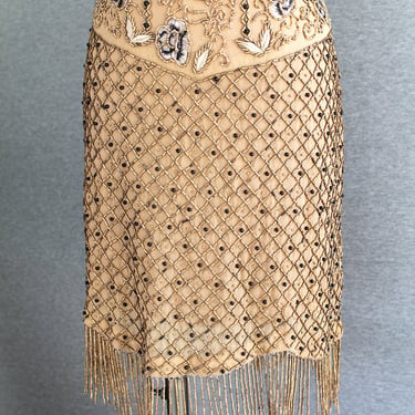Haute Hippie - Beaded Skirt - Lined - Gold/Black  - Fringe - Mini  - Estimated size M 