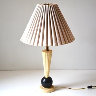 Mid-Century Chalkware Table Lamp with Pleated Fabric Shade, circa 1950's 