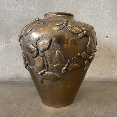 Art Nouveau Cast Metal Butterfly Design Vase