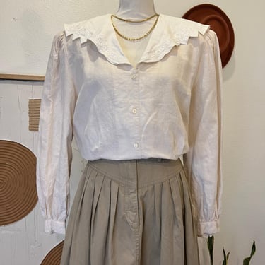 Nilani Vintage 90s Cotton Cream Ivory Cottage Collar Button Front Blouse - 16 