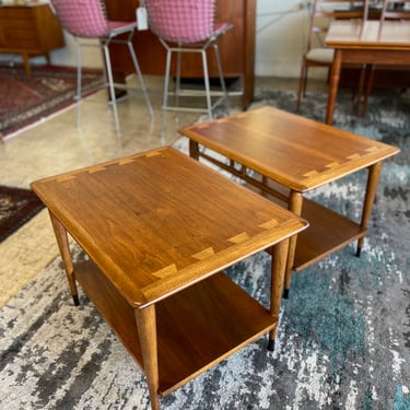 Mid Century Walnut/Hickory Lane Acclaim End/Side Tables Designed by Andre Bus