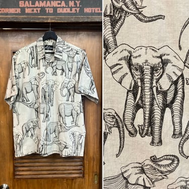 Vintage 1980’s “Cactus Club” Cotton Elephant Hawaiian Shirt, 80’s New Wave, Vintage Clothing 