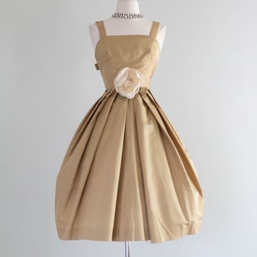 Gorgeous 1950's Hojiblanca Olive Party Dress From I Magnin / XS