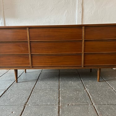 American danish 64” long 9 drawer dresser credenza walnut mid century nice design very clean Dixie 