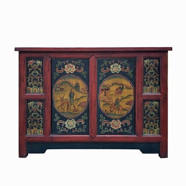 Chinese Red Tibetan Elephant Deer Sideboard Console Table Cabinet cs7734E 