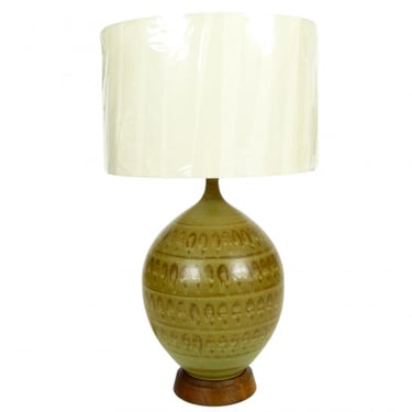 1960s Ceramic Lamp with Walnut Base