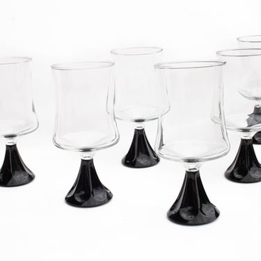 Set of 6 Vintage Black Stemmed Cocktail Glasses, MCM Stemware, Vintage Barware, Black Glassware 