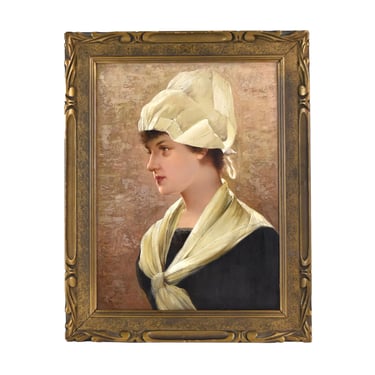 Oldrich Farsky Oil Painting Young Woman in White Cap Czech Chicago Artist 