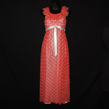 red ruffle maxi dress vintage polka dot sweetheart gown medium 