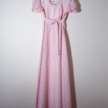 1970s Pink & White Lace Princess Party Formal Dress - Size Small - Pink Aesthetic 